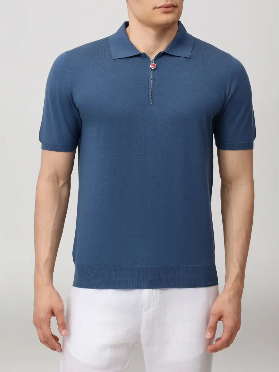 Поло хлопковое KITON UMKX33ZK354002 Голубой  Фото 4