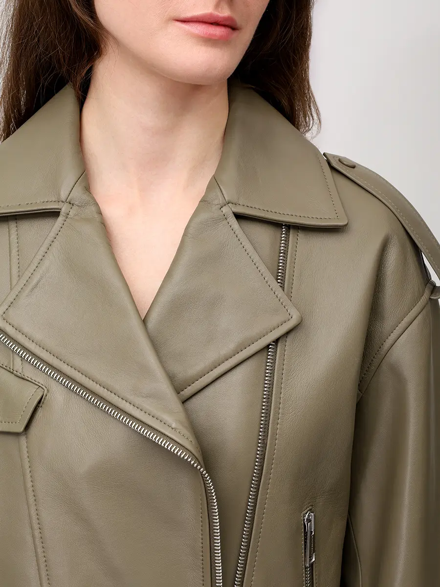 Куртка кожаная YVES SALOMON 26E26WYV21050AGAN A2101 Зеленый  Фото 5