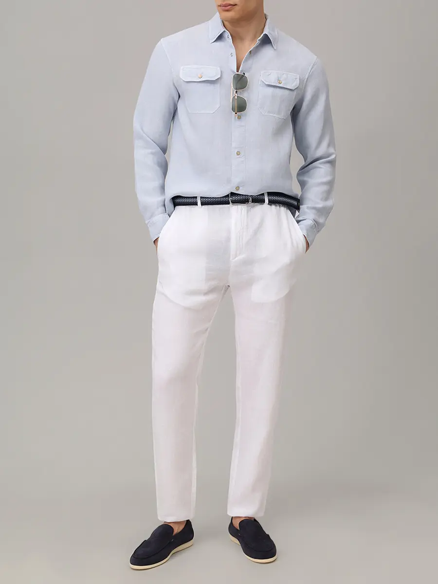 Рубашка Regular Fit льняная PAUL & SHARK 26413332/394 Голубой  Фото 2