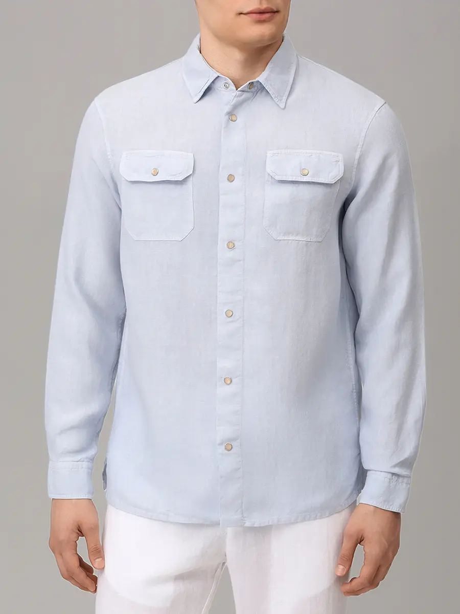 Рубашка Regular Fit льняная PAUL & SHARK 26413332/394 Голубой  Фото 4