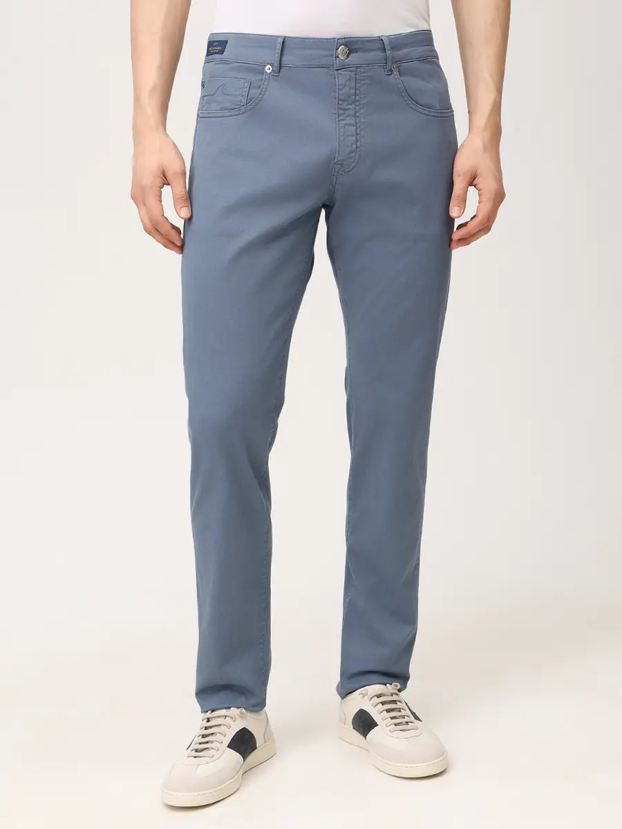 Брюки Regular Fit из хлопка и лиоцелла PAUL & SHARK 99314017/635 Голубой  Фото 4