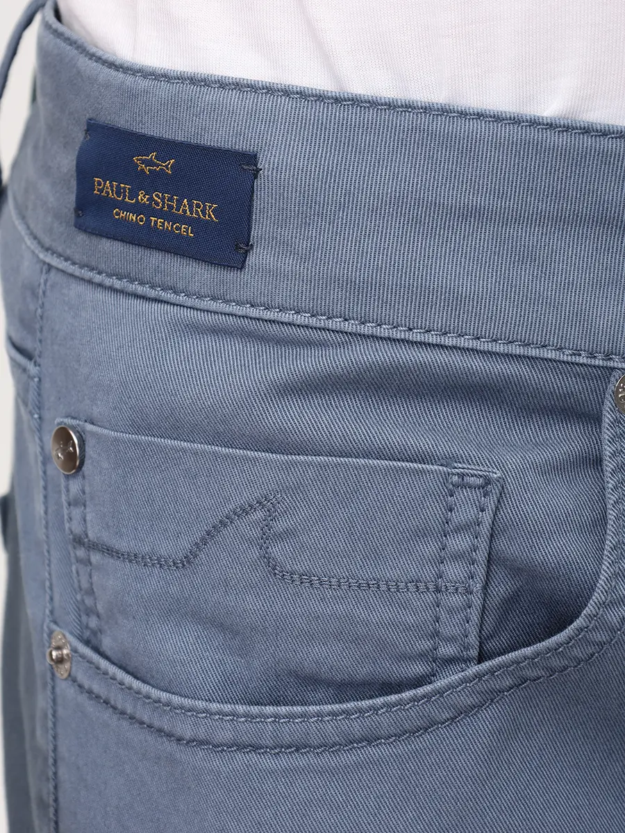 Брюки Regular Fit из хлопка и лиоцелла PAUL & SHARK 99314017/635 Голубой  Фото 5