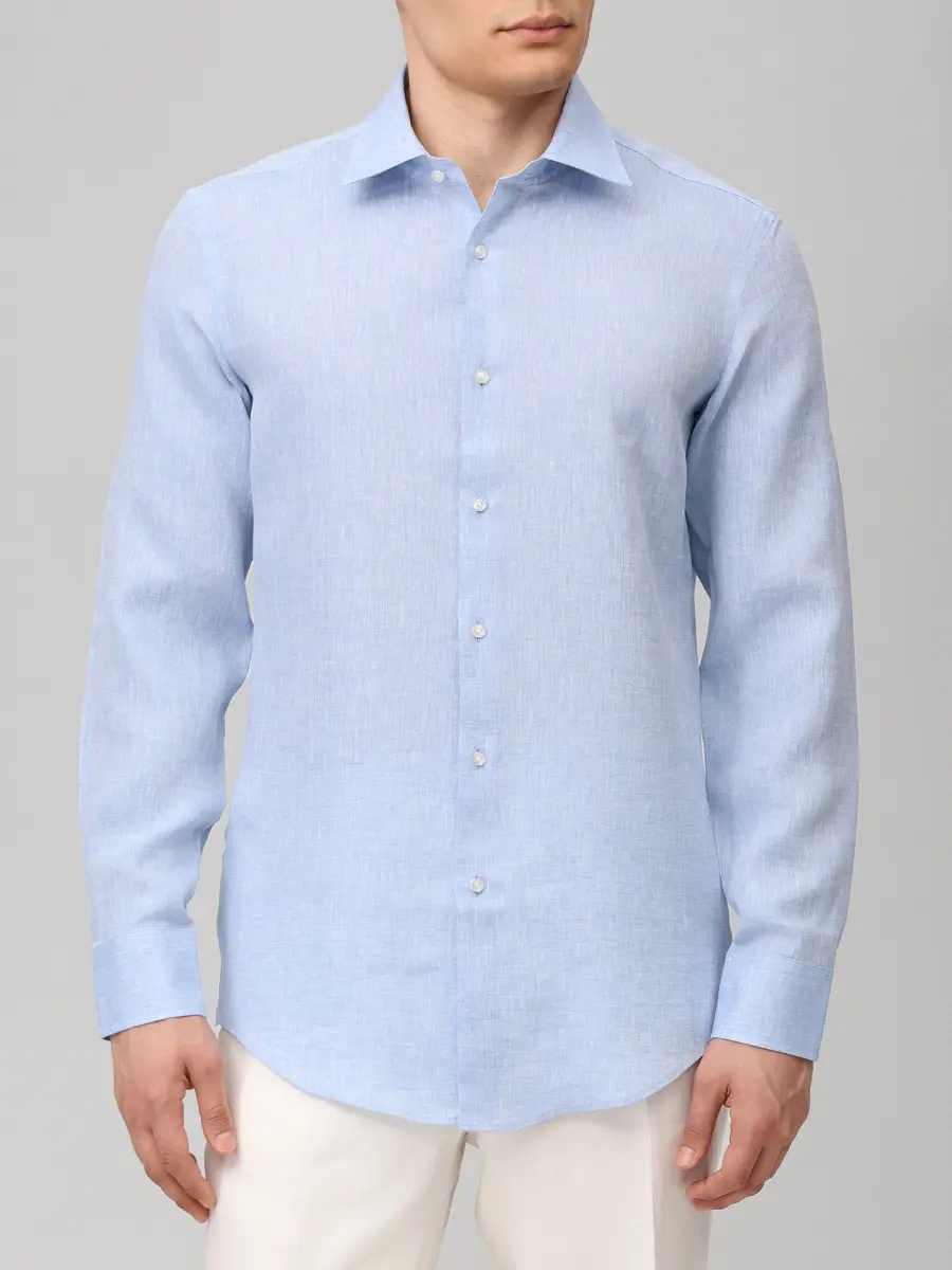 Рубашка Slim Fit льняная BOSS 50560736/450 Голубой  Фото 4