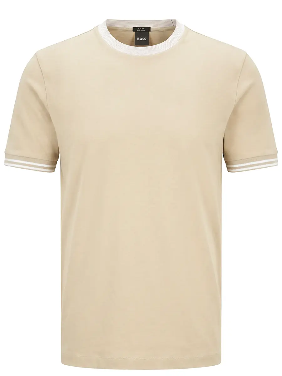 Футболка Slim Fit хлопковая BOSS 50559667/286 Бежевый 