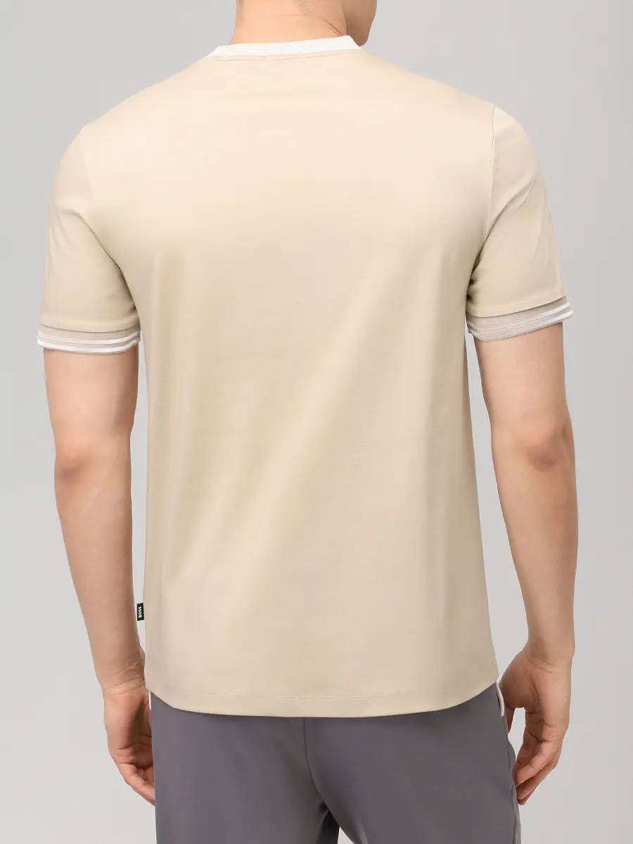 Футболка Slim Fit хлопковая BOSS 50559667/286 Бежевый  Фото 3
