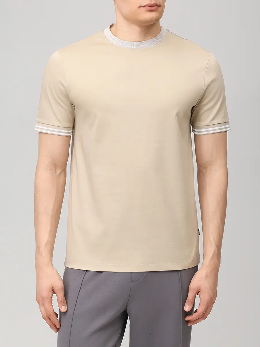 Футболка Slim Fit хлопковая BOSS 50559667/286 Бежевый  Фото 4