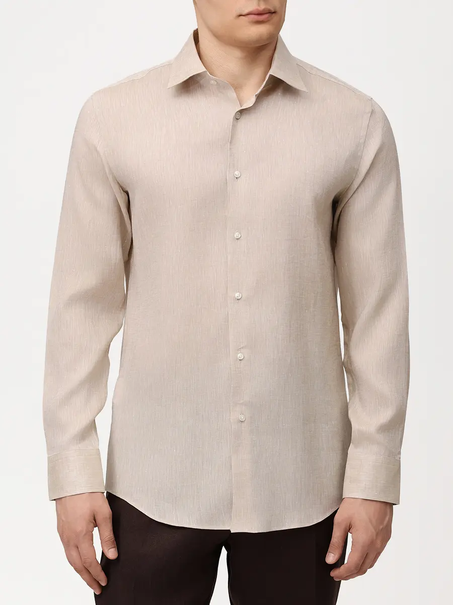 Рубашка Slim Fit льняная BOSS 50560736/286 Бежевый  Фото 4