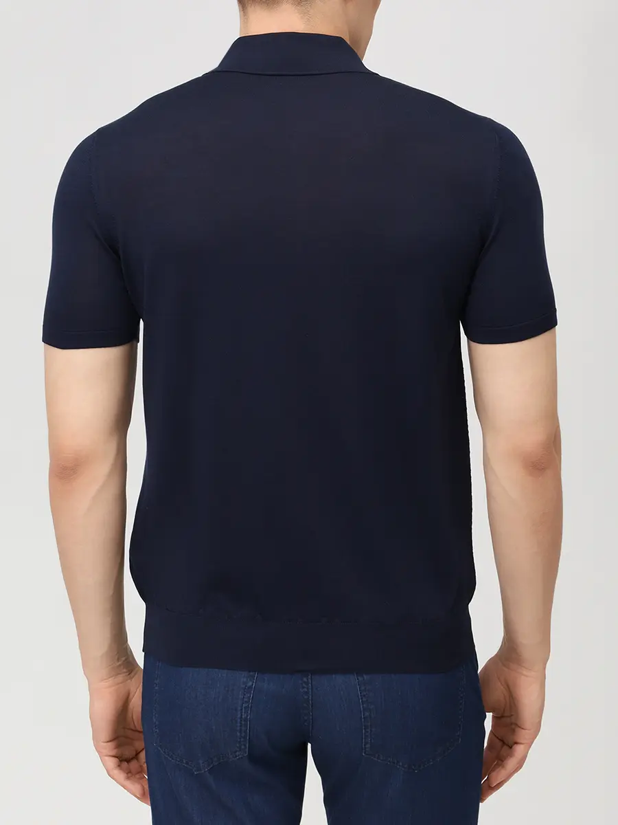 Поло шелковое BERTOLO LUXURY MENSWEAR 902561/002556/1116 Темно- Синий  Фото 3