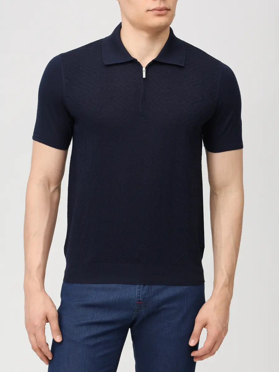 Поло шелковое BERTOLO LUXURY MENSWEAR 902561/002556/1116 Темно- Синий  Фото 4