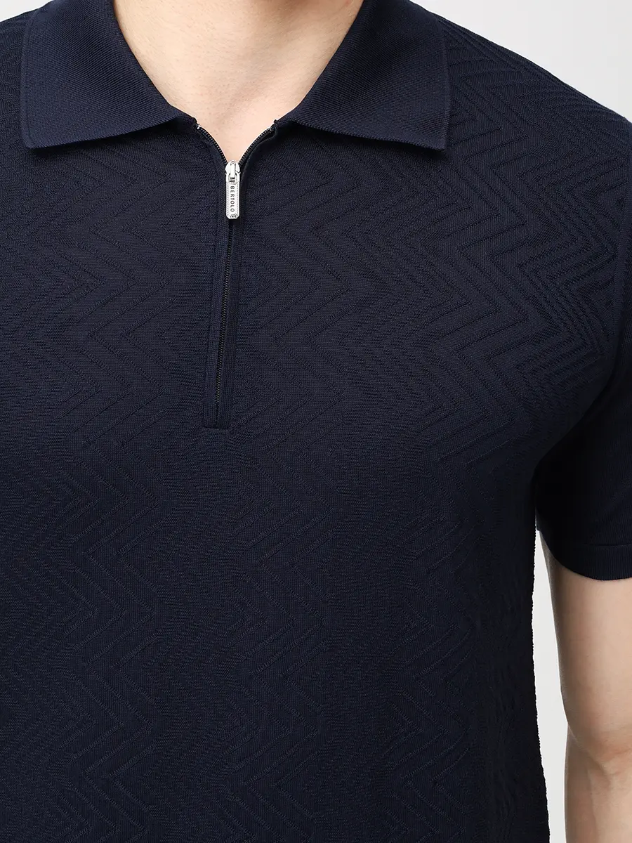 Поло шелковое BERTOLO LUXURY MENSWEAR 902561/002556/1116 Темно- Синий  Фото 5