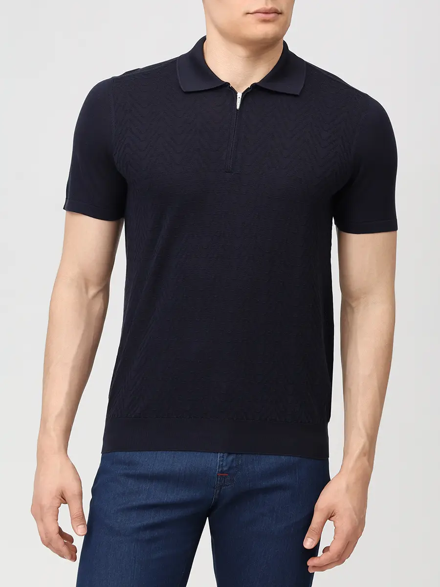 Поло шелковое BERTOLO LUXURY MENSWEAR 902574/002545/0099 Темно- Синий  Фото 4