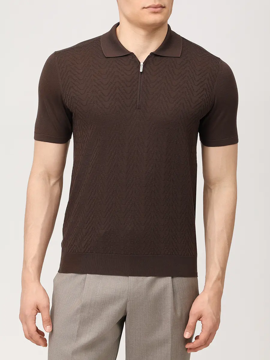 Поло шелковое BERTOLO LUXURY MENSWEAR 902574/002545/1220 Темно- Коричневый  Фото 4