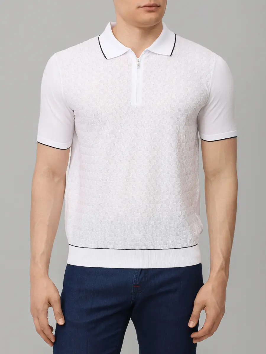 Поло хлопковое BERTOLO LUXURY MENSWEAR 902546/002551/5145 Белый  Фото 4