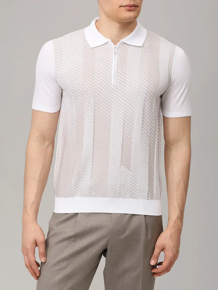 Поло хлопковое BERTOLO LUXURY MENSWEAR 902541/002543/0030 Белый  Фото 4