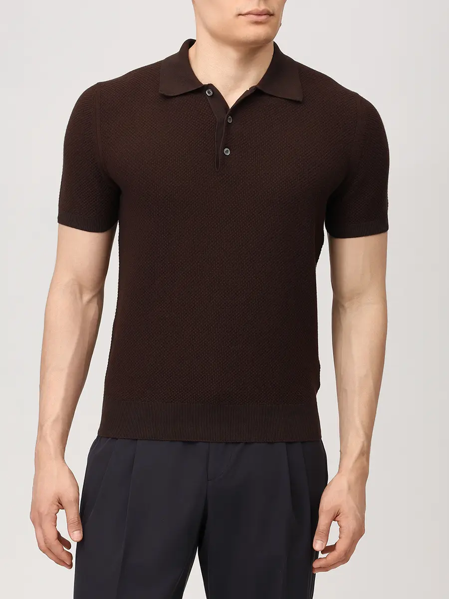 Поло хлопковое CANALI MK02461/501/C0127 Темно- Коричневый  Фото 4