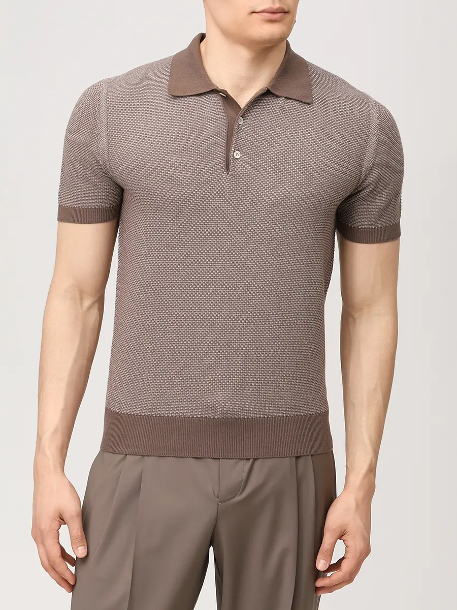 Поло хлопковое CANALI MK02461/734/C0127 Коричневый  Фото 4