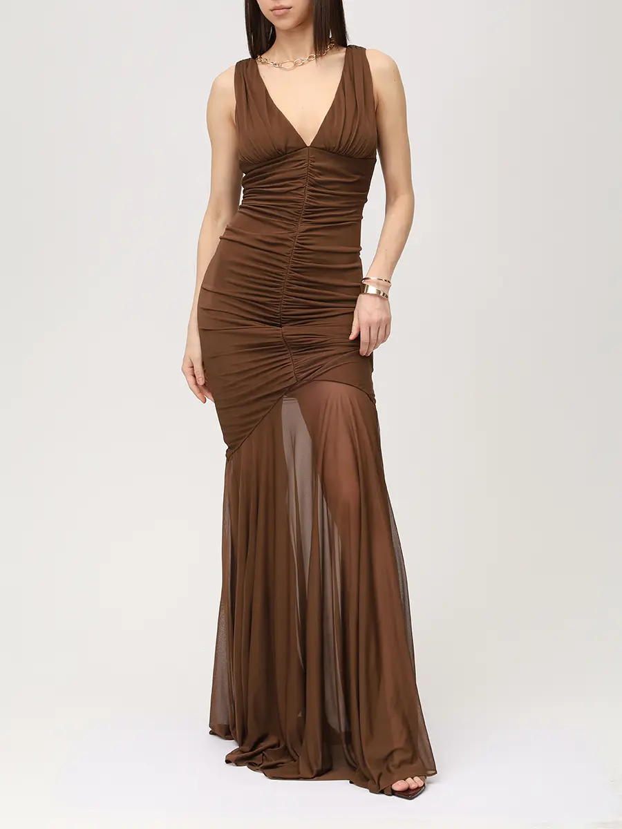 Платье из вискозы GIUSEPPE DI MORABITO 06PSDR511 16301/BROWN 30 Коричневый  Фото 2