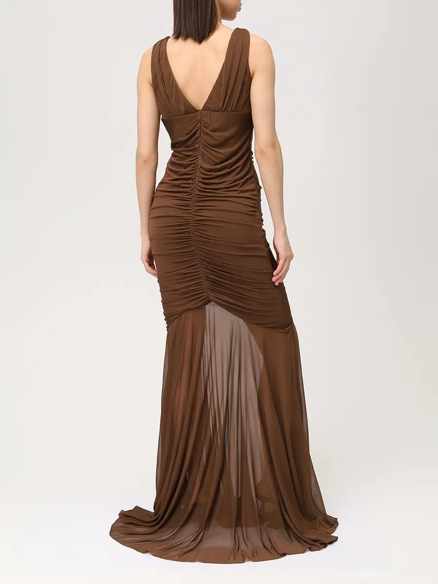 Платье из вискозы GIUSEPPE DI MORABITO 06PSDR511 16301/BROWN 30 Коричневый  Фото 3