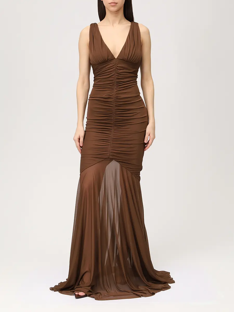 Платье из вискозы GIUSEPPE DI MORABITO 06PSDR511 16301/BROWN 30 Коричневый  Фото 4