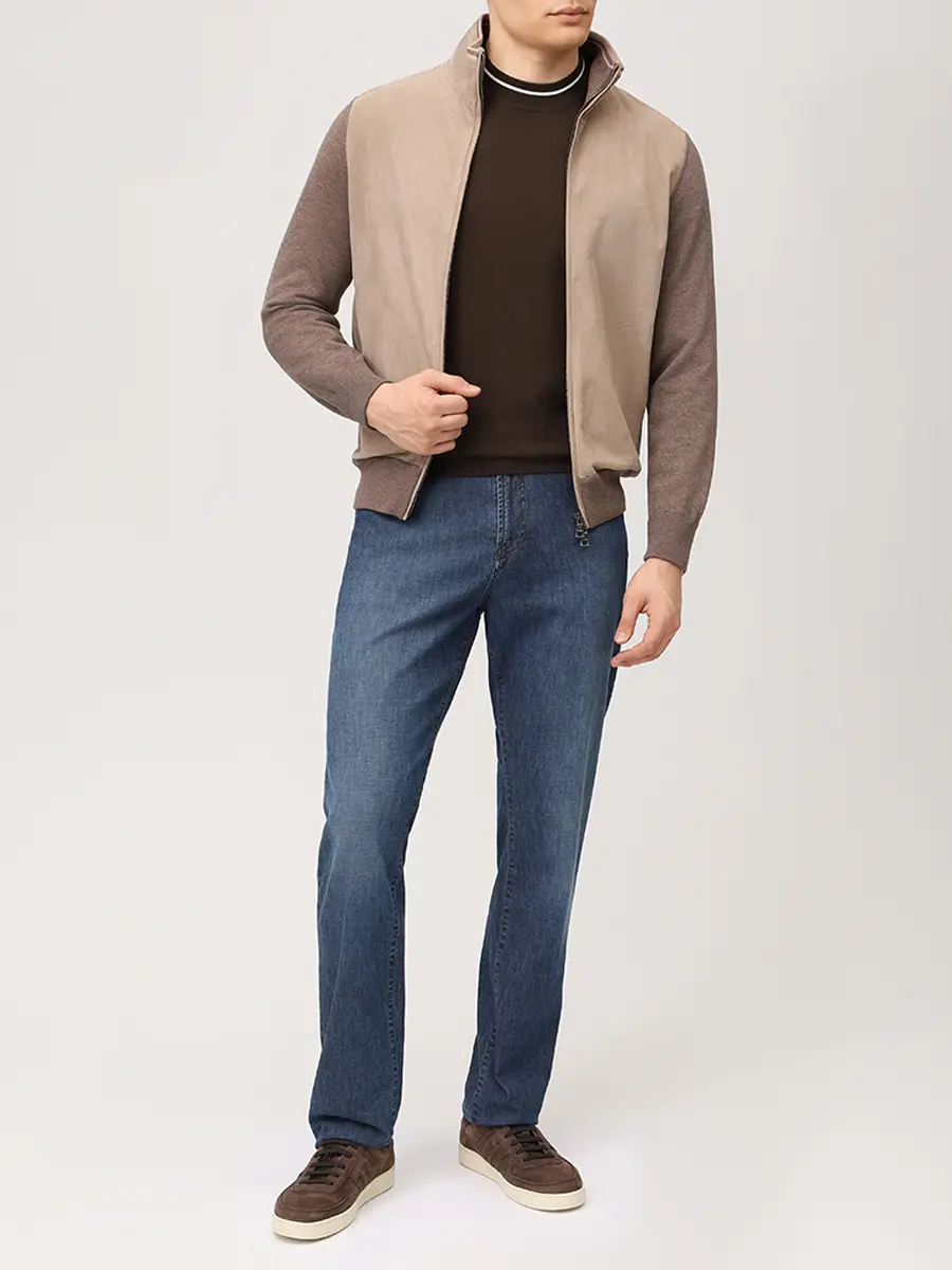 Джемпер из шелка и хлопка FIORONI CASHMERE MK32551A1 CS.7 Коричневый  Фото 2