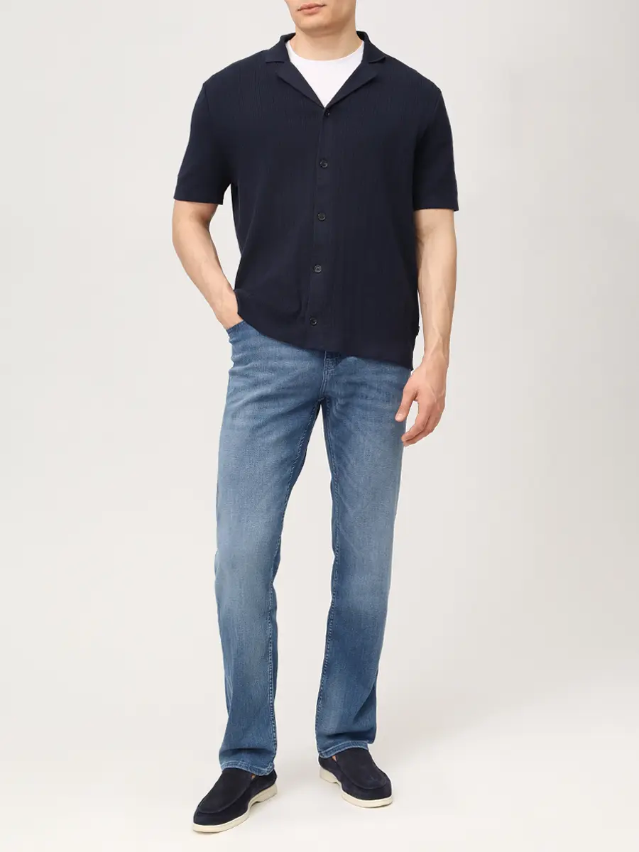 Джинсы Regular Fit хлопковые BOSS 50557499/438 Голубой  Фото 2