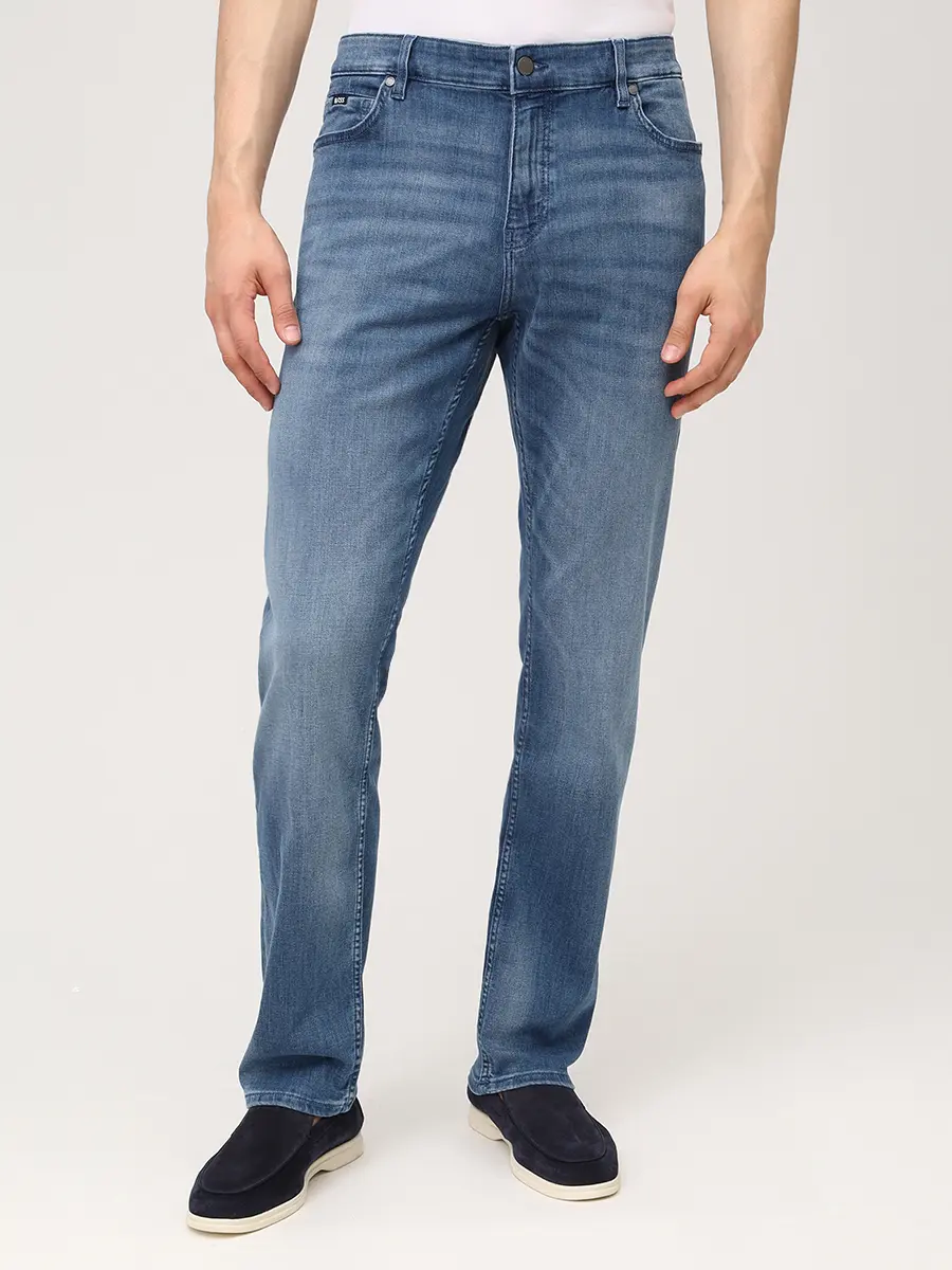 Джинсы Regular Fit хлопковые BOSS 50557499/438 Голубой  Фото 4