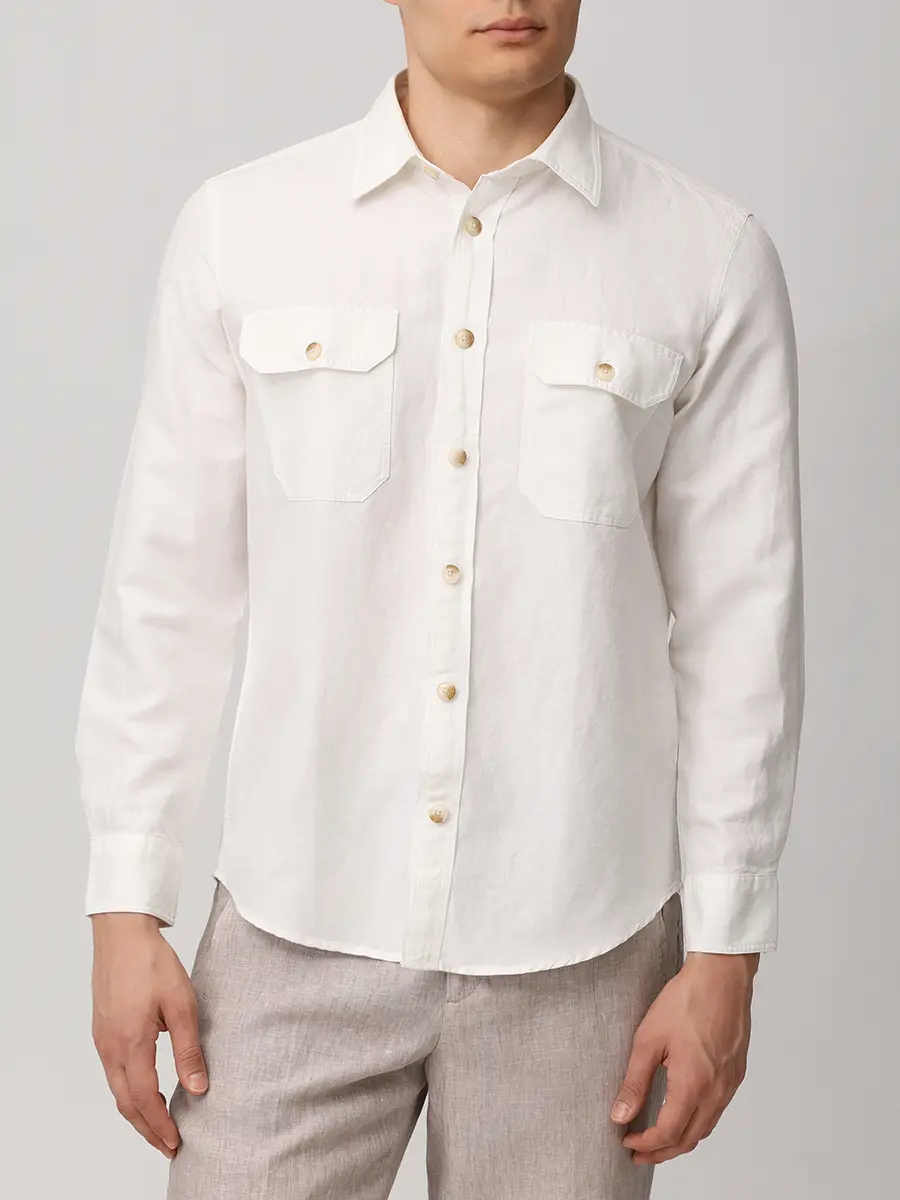 Рубашка Regular Fit изо льна и хлопка PAUL TAYLOR PT7CA L010 001 Белый  Фото 4