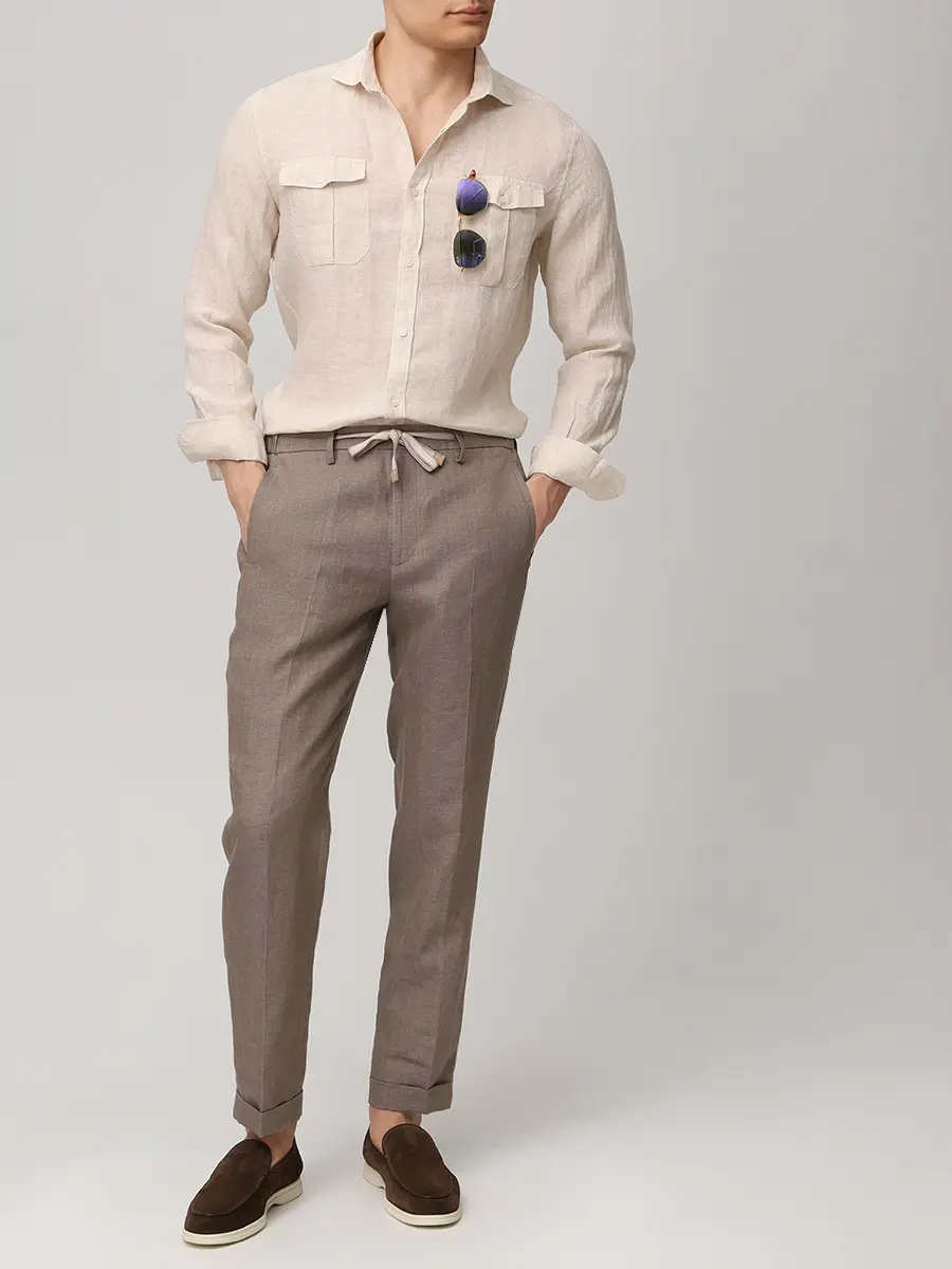 Рубашка Slim Fit льняная PAUL TAYLOR PT7CA L003 100 Бежевый  Фото 2
