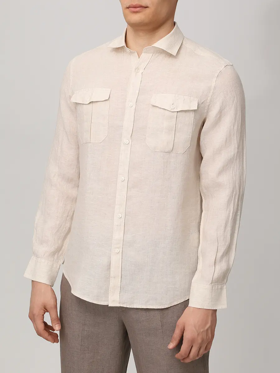 Рубашка Slim Fit льняная PAUL TAYLOR PT7CA L003 100 Бежевый  Фото 4