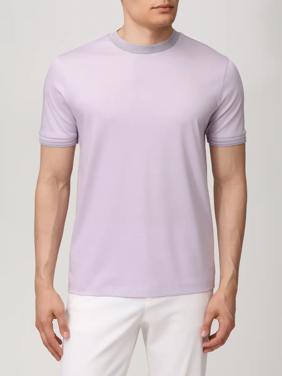 Футболка Slim Fit хлопковая BOSS 50559667/553 Сиреневый  Фото 4