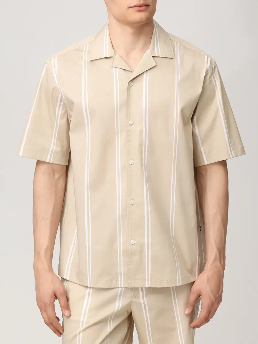 Рубашка Relaxed Fit хлопковая BOSS 50561415/286 Бежевый  Фото 4