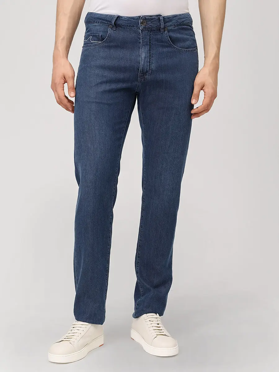 Джинсы Slim Fit из хлопка и лиоцелла PAUL & SHARK 25414143/J02 Синий  Фото 4
