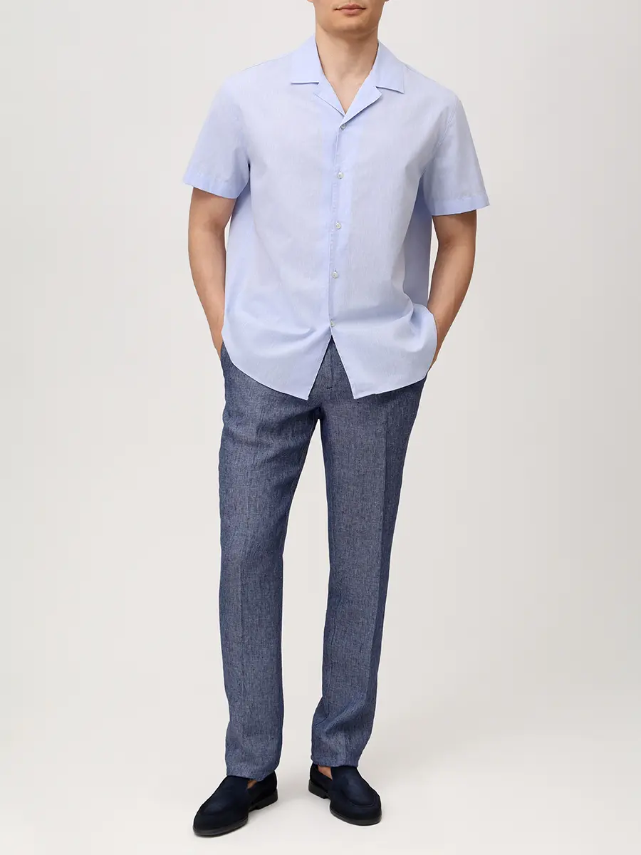 Рубашка Regular Fit из хлопка и льна BALDESSARINI B3 76001.3906/6134 Голубой  Фото 2