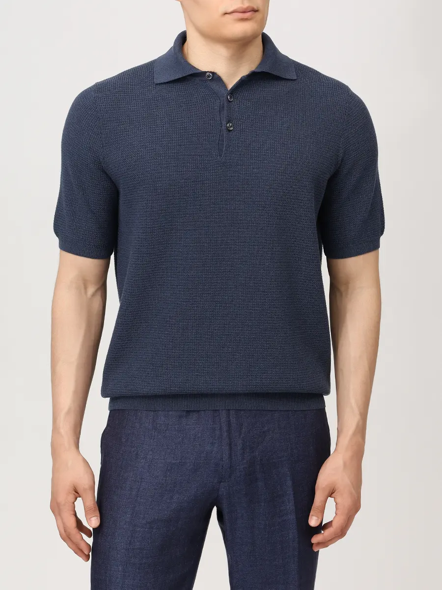 Поло хлопковое FIORONI CASHMERE MK32261C1 X.10 Синий  Фото 4
