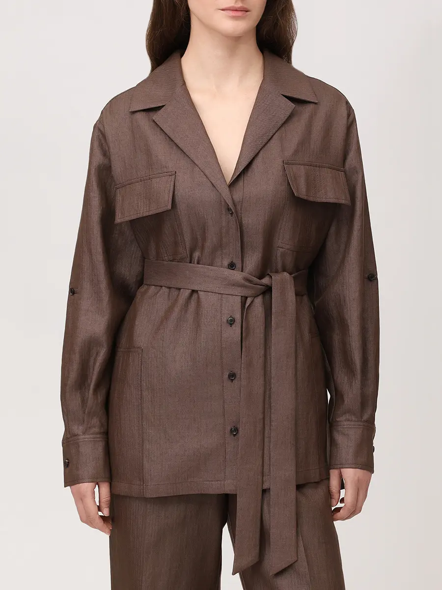 Рубашка льняная KITON D57418K0987G03000 Коричневый  Фото 4
