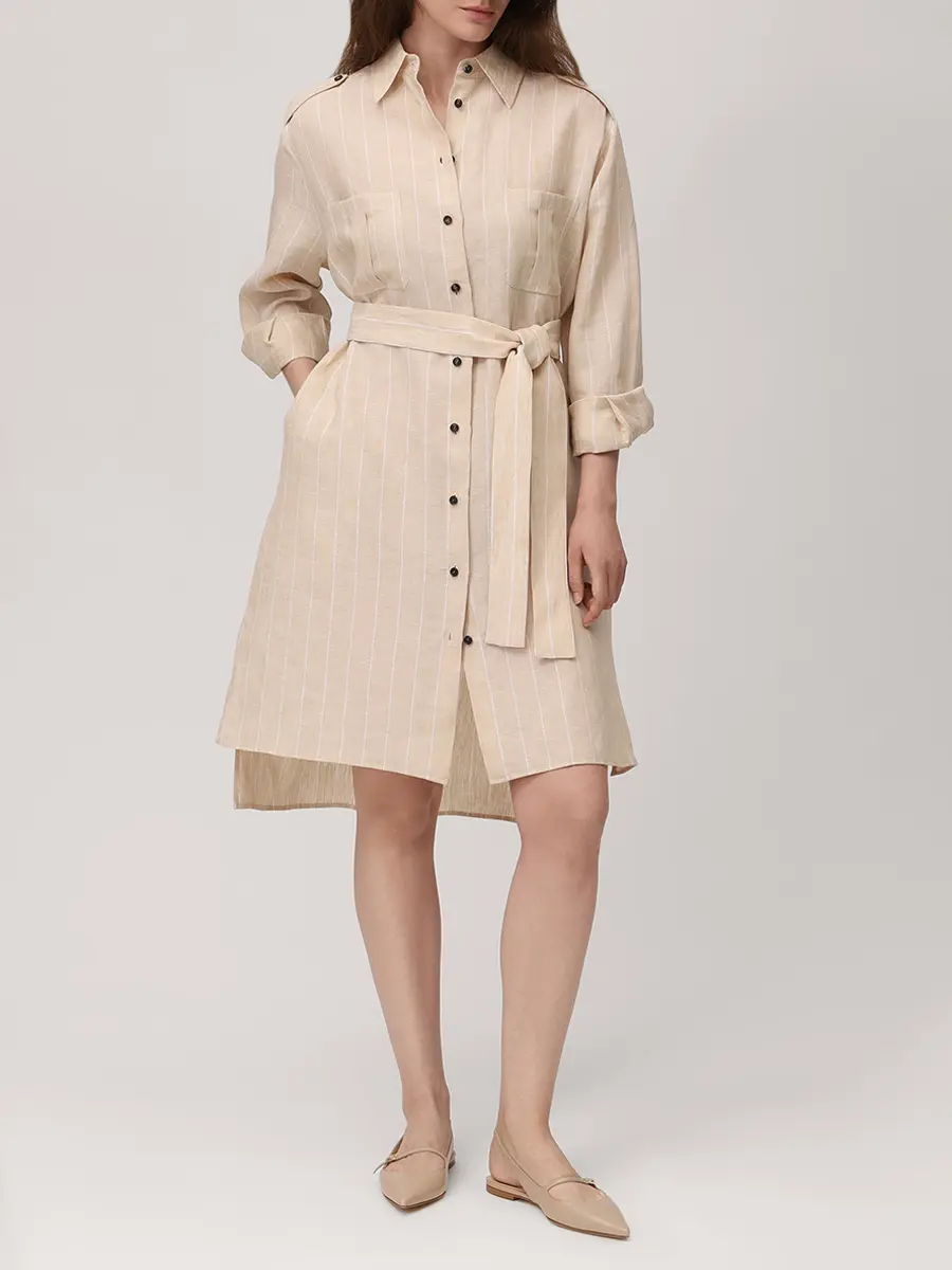 Платье льняное KITON D55368K0971G02004 Бежевый  Фото 2