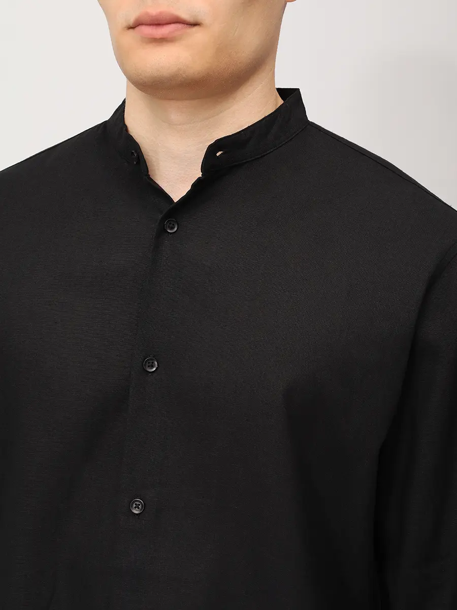 Рубашка изо льна и вискозы HINNOMINATE HMABM01550 NERO Черный  Фото 5