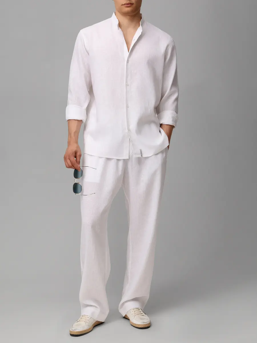 Брюки изо льна и вискозы HINNOMINATE HMABM01552 BIANCO Белый  Фото 2