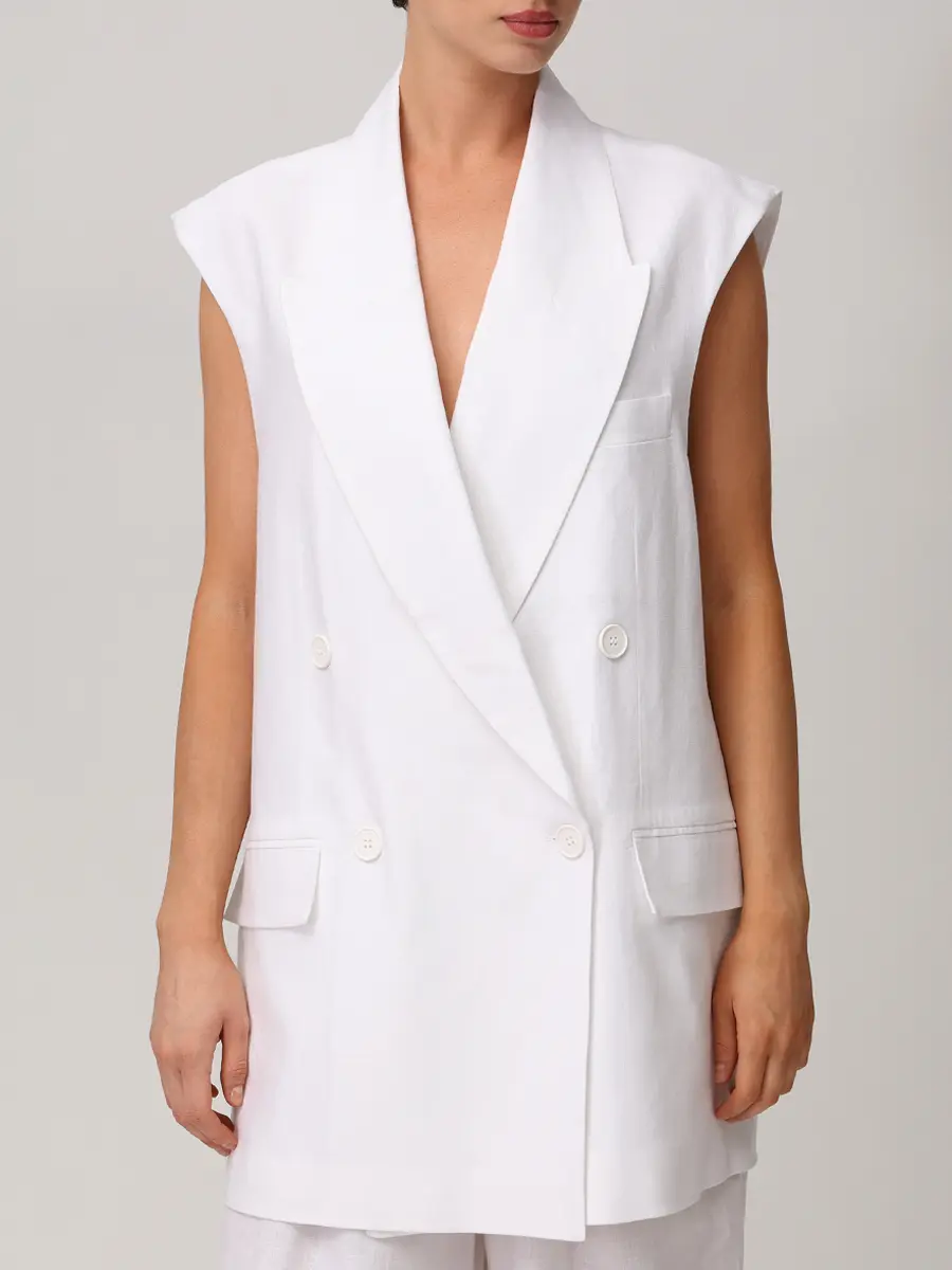 Жилет изо льна и вискозы HINNOMINATE HMABW02626 BIANCO Белый  Фото 4