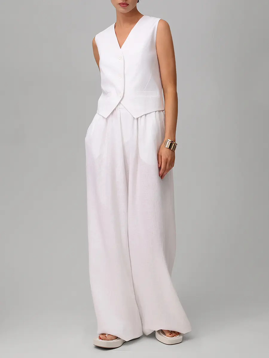Жилет изо льна и вискозы HINNOMINATE HMABW02628 BIANCO Белый  Фото 2