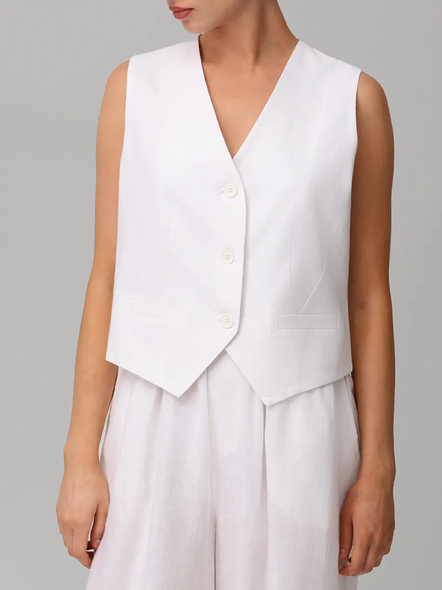 Жилет изо льна и вискозы HINNOMINATE HMABW02628 BIANCO Белый  Фото 4