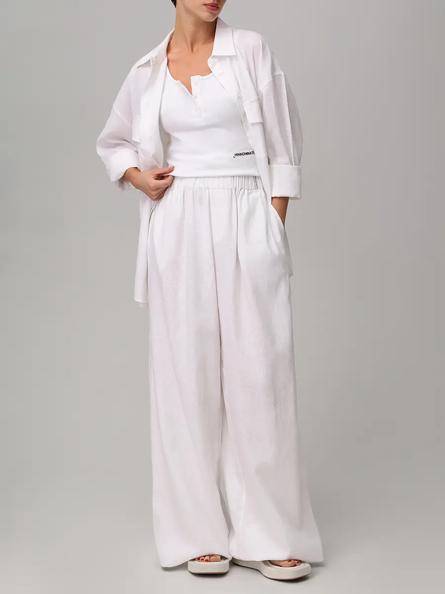 Рубашка изо льна и вискозы HINNOMINATE HMABW02631 BIANCO Белый  Фото 2