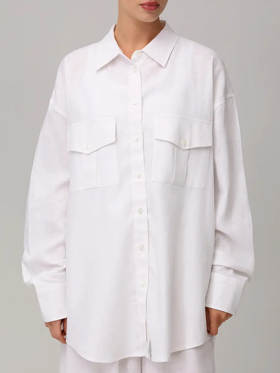 Рубашка изо льна и вискозы HINNOMINATE HMABW02631 BIANCO Белый  Фото 4