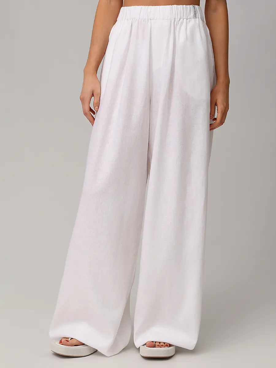 Брюки изо льна и вискозы HINNOMINATE HMABW02641 BIANCO Белый  Фото 4