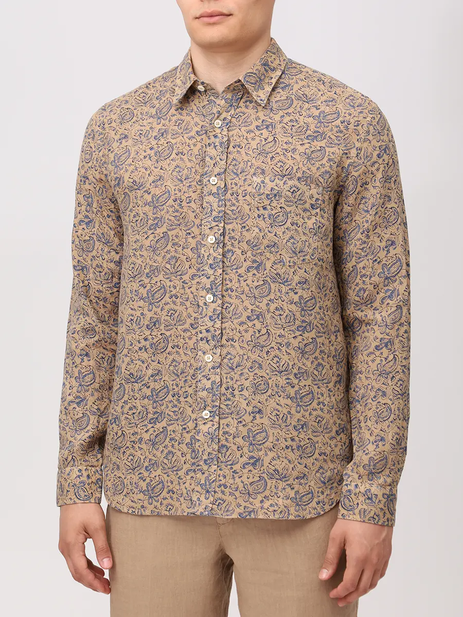 Рубашка льняная 120% LINO 33ALIM1425-G444-000/000092 Цветочный принт  Фото 4