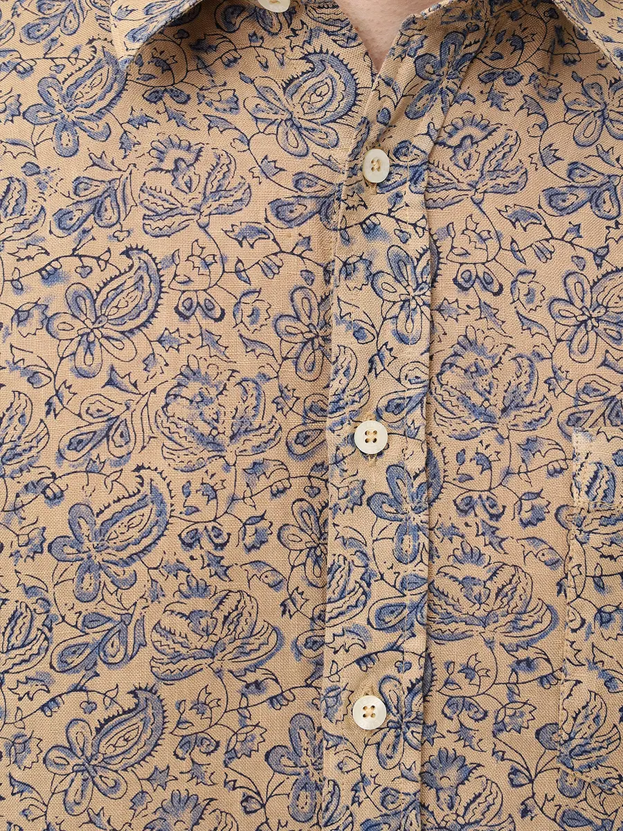 Рубашка льняная 120% LINO 33ALIM1425-G444-000/000092 Цветочный принт  Фото 5