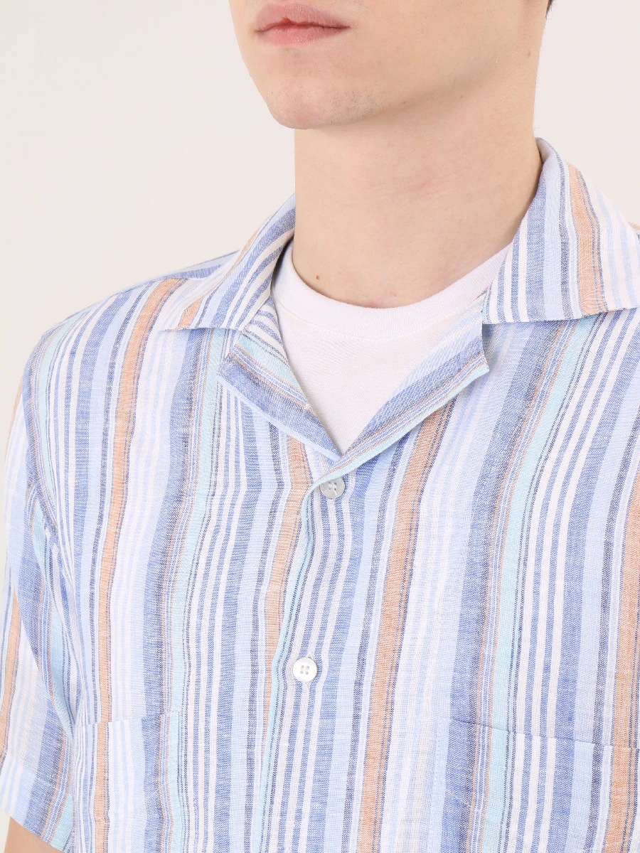 Рубашка льняная в полоску ETRO 1K518 6705 0250, размер 50, цвет голубой - фото 5