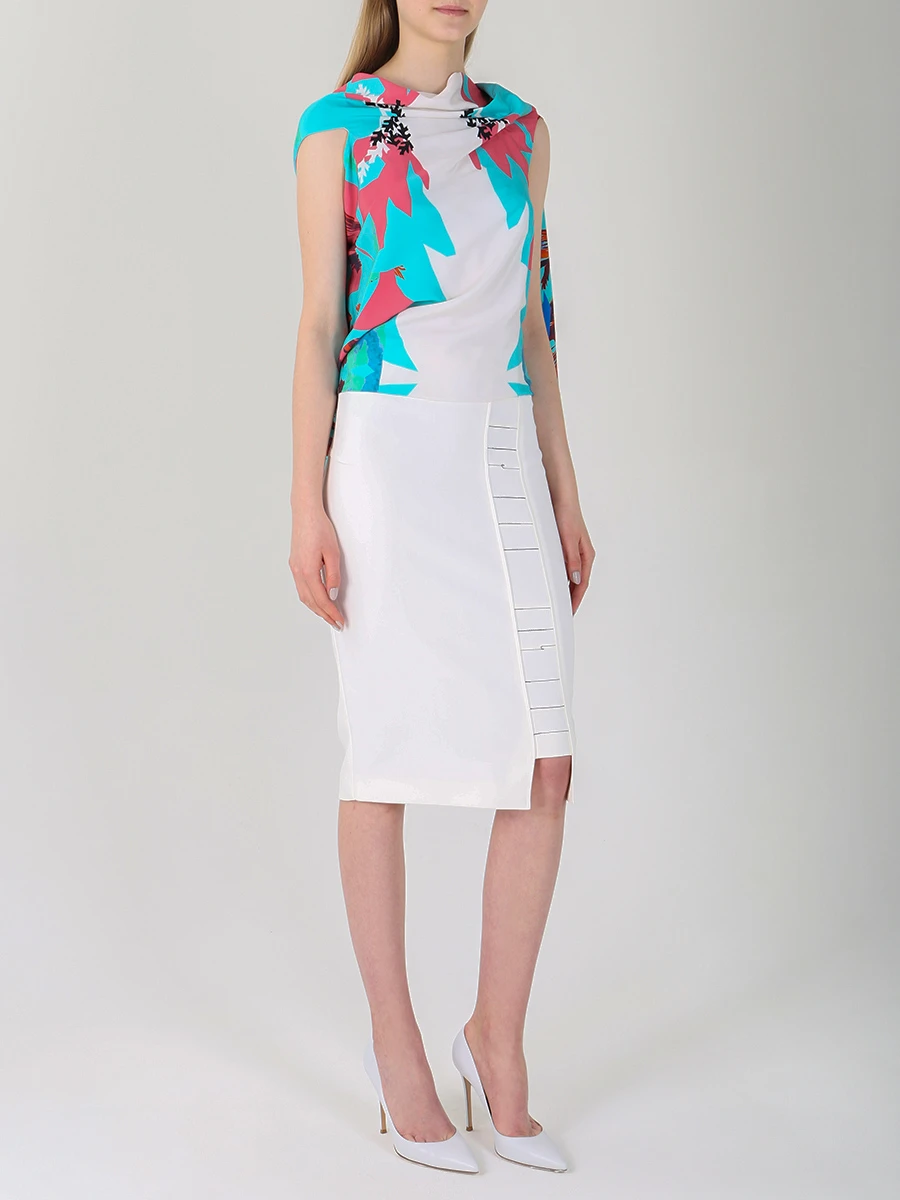 Шелковый топ с принтом ROLAND MOURET 6100/5045/цветы Белый  Фото 2