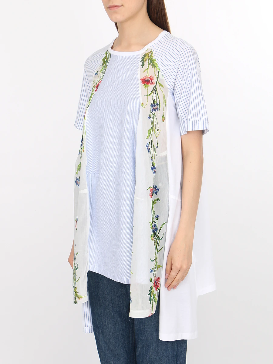 Хлопковая блуза с принтом HIGH 752292-19702-00002, размер 46, цвет полоска - фото 4