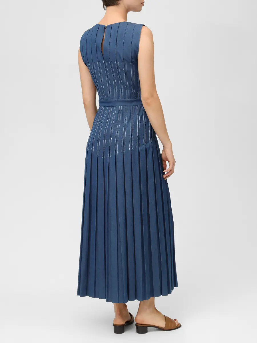 Платье плиссированное хлопковое LORO PIANA fai0258 wd98 Деним  Фото 3